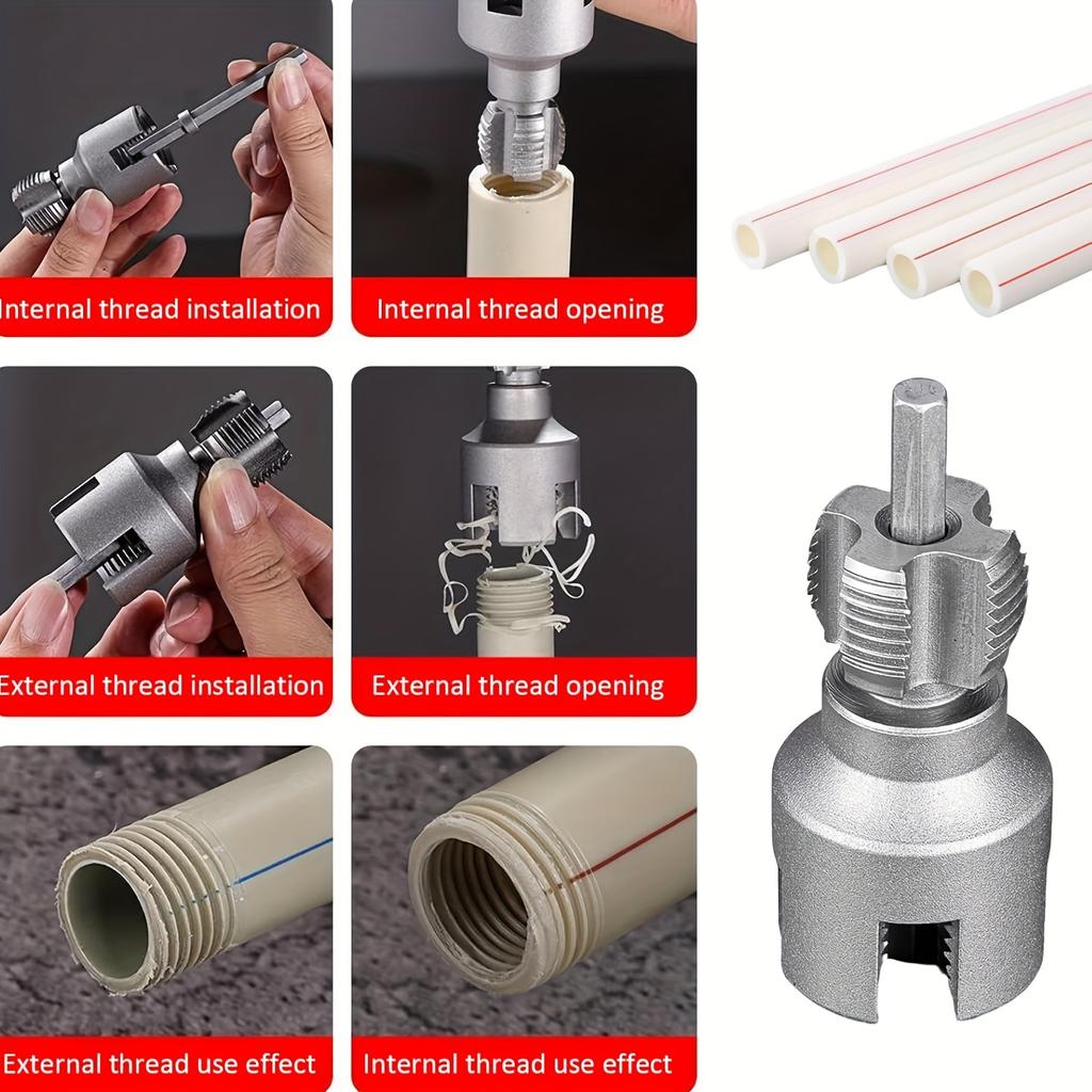 High-Speed Steel Electric Drill-Compatible PVC Pipe Thread Cutting Tool Kit, Integrated Internal & External 1/2" & 3/4" Thread Cutting Tool