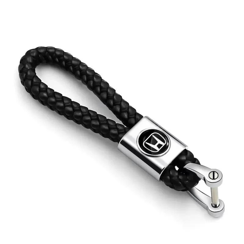 2025 Car New Honda Metal+Braided Car Key Chain Key Ring Key Lanyard Car Emblem For Honda Civic Mugen Accord Odyssey JAZZ CRV Fit