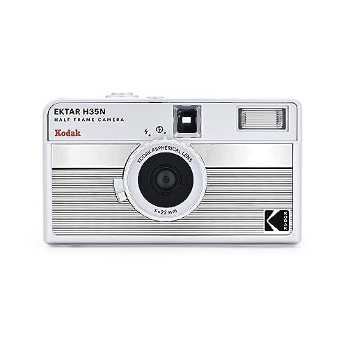 

KODAK EKTAR H35N Half-Frame Film Camera, 35mm, Reusable, Focus-Free, Bulb Function, Built-in Star Filter, Coated Improved Lens (Single, Striped Silver