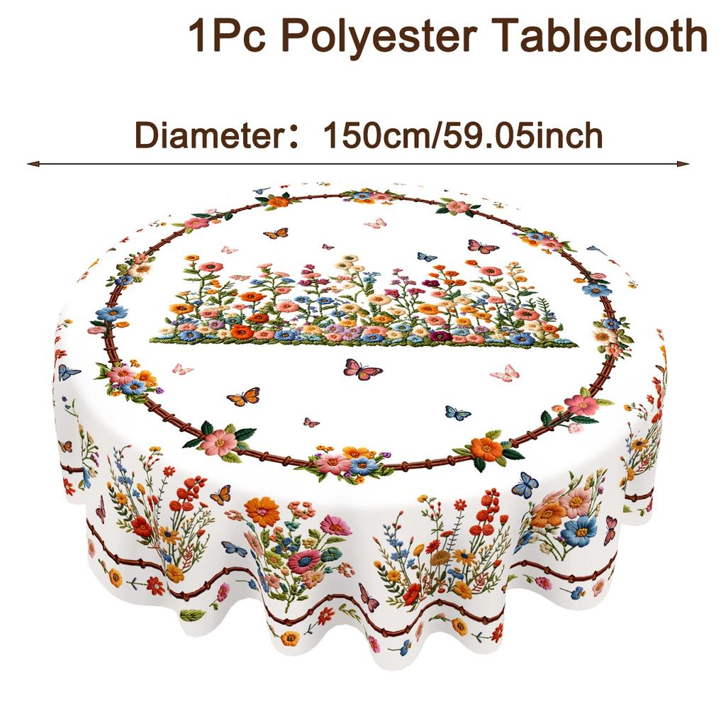 Spring Floral Tablecloth Retro Embroidery Table Cover for Spring Summer Holiday Party Supplies Kitchen Dining Room Table Decor