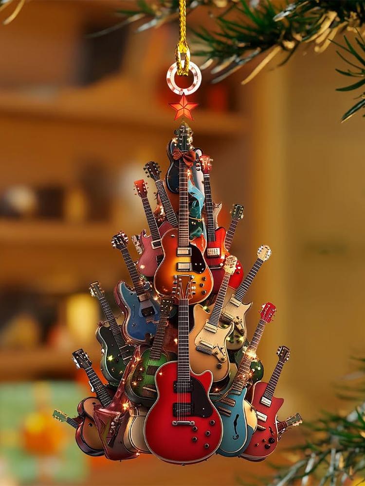 RockinAround The Guitar Ornament de Crăciun Chitară Acustică Ornament de Crăciun Ornament Chitară Electrică Lemn Muzical
