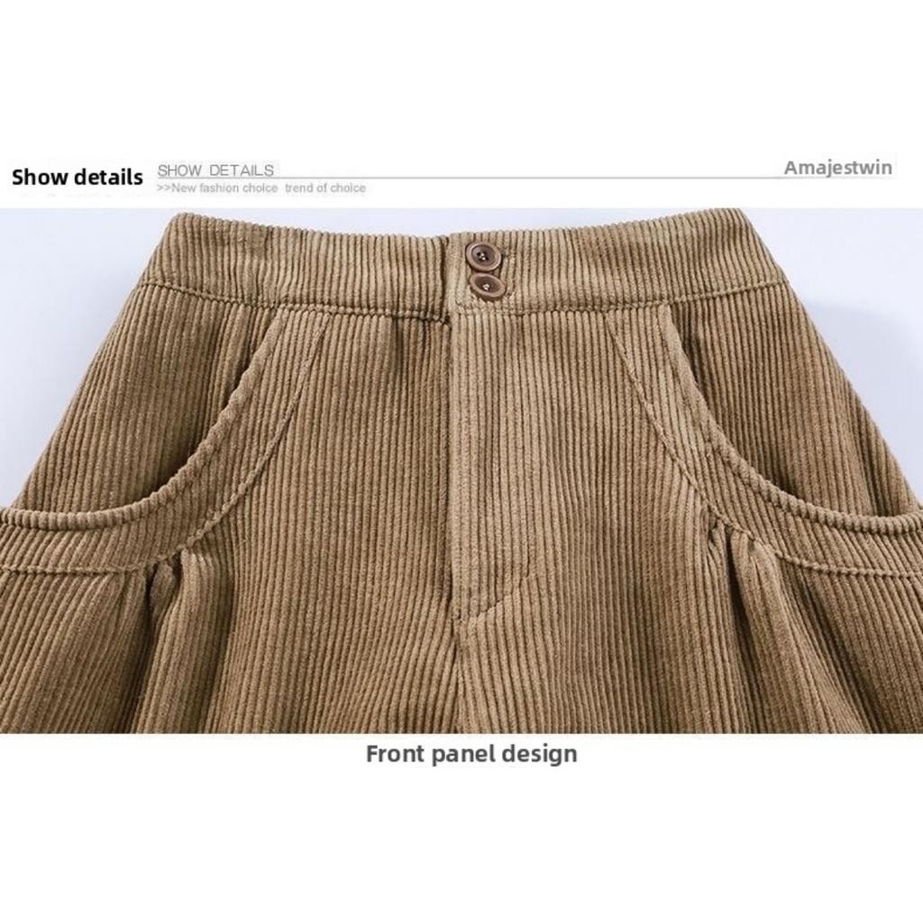 Autumn/Winter Corduroy Dad Wide Leg Pants Women's Autumn/Winter New Style Striped Velvet Loose Nine Cent Boots Pants