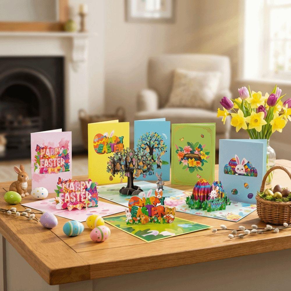 Med Kuvert 3D Pop-up Påskkort Vikbart Festkort Kanin Ägg Gåvor Kort Heminredning