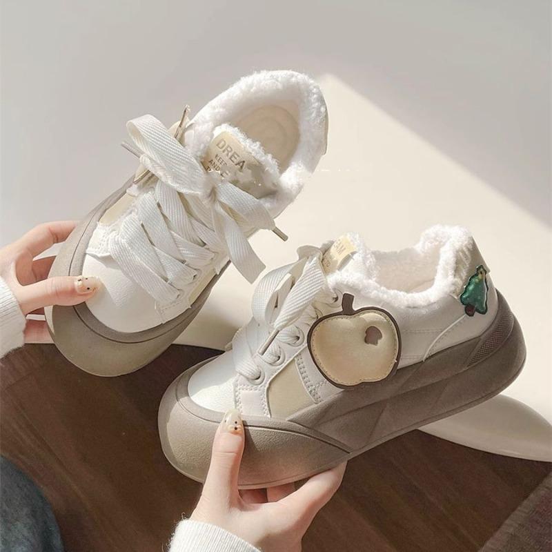 High-value velvet board shoes women's new niche versatile shoes bread shoes two cotton shoes