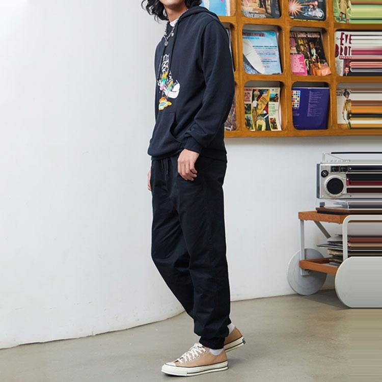 Men's Converse Solid Color High Waist Bundle Feet Sports Pants/Trousers/Joggers Black 10023502-A02
