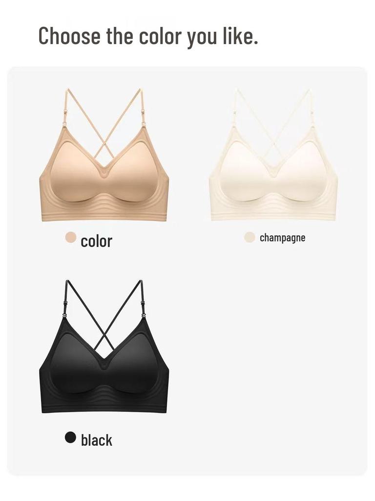 Seamless Backless Push-Up Bra: Thin Strap U-Shape Halter, No Empty Cup, Invisible Nude Women's Tank Top.