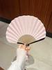 Pure Color Shell Fan Chinese Ancient Style Cotton and Linen Fan Minimalist Fresh Folding Fan Retro Portable Female for Cheongsam Summer Cool Fan
