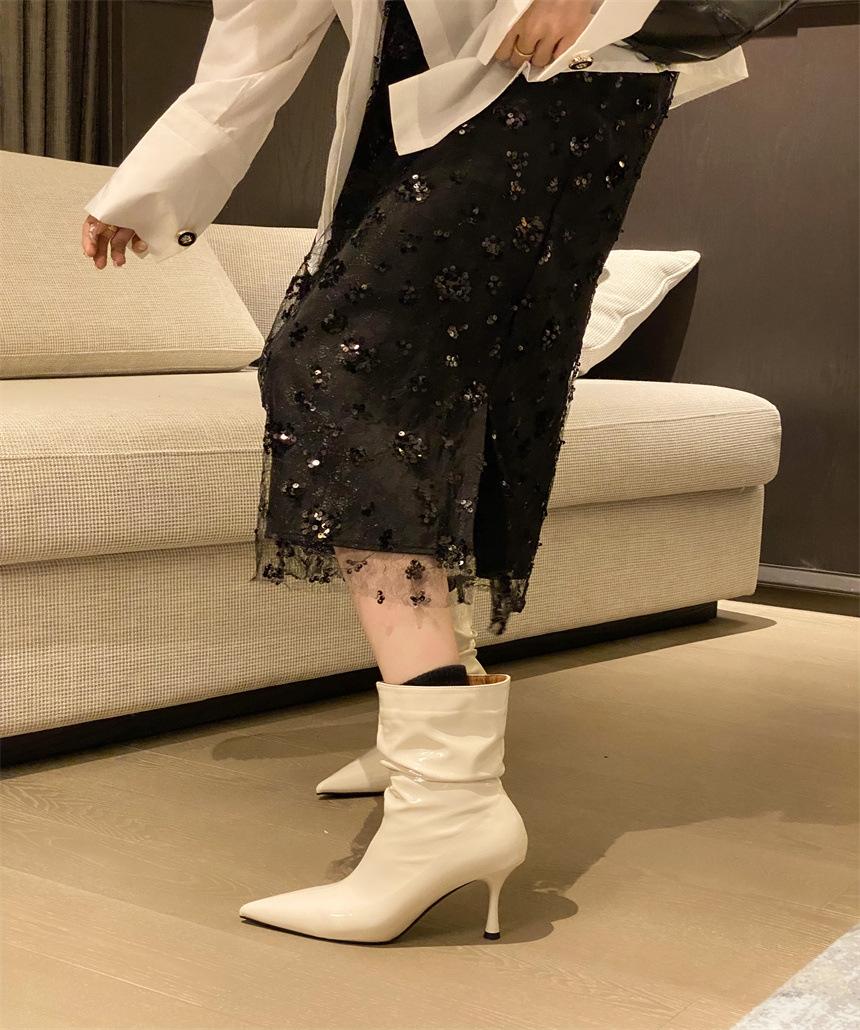 

2025 autumn new pointed thin heel European and American fashion high heel short boots 39