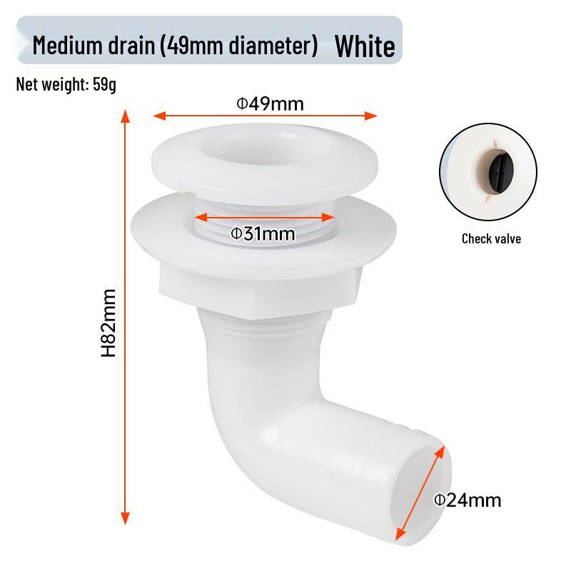 90° Marine Sewage Drain Outlet for Yacht Hull - Black/White