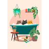 Watercolor Cute Kittens Potted Plant Canvas Print Cartoon Green Plants Animals Wall Art Postes for Modern Living Room Home Decor