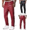Men S Solid Pu Leather Pants Slim Fit Large Size Casual
