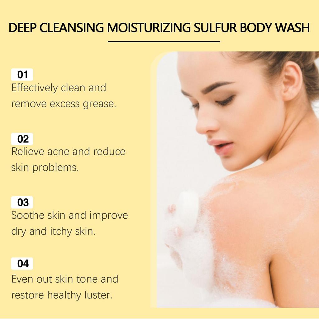 Sulfur Based Cleansing Shower Gel Moisturizes the Body and Skin, Relieves Dryness, Is Gentle and Clean, and Provides a Refreshin