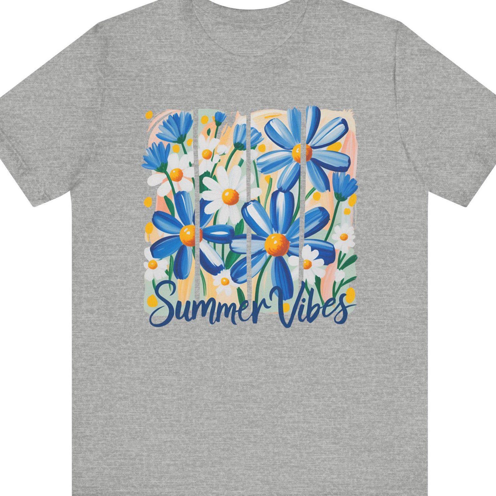 Blue Daisies Summer Vibes Tee | Floral Graphic Shirt 3XL