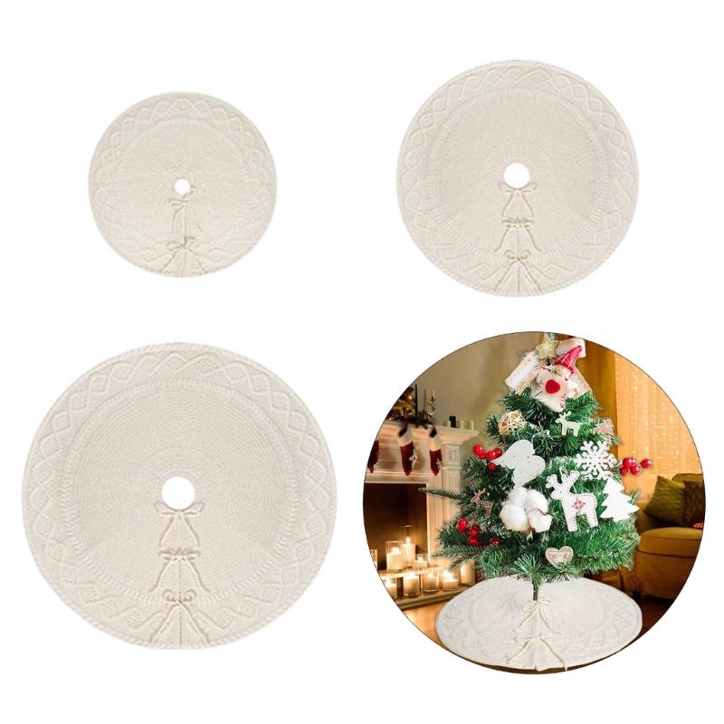 Adjustable Size Christmas Tree Base Rings Handmade White Tree Skirt Elegant Tree Stadn Skirt for Festival Decors