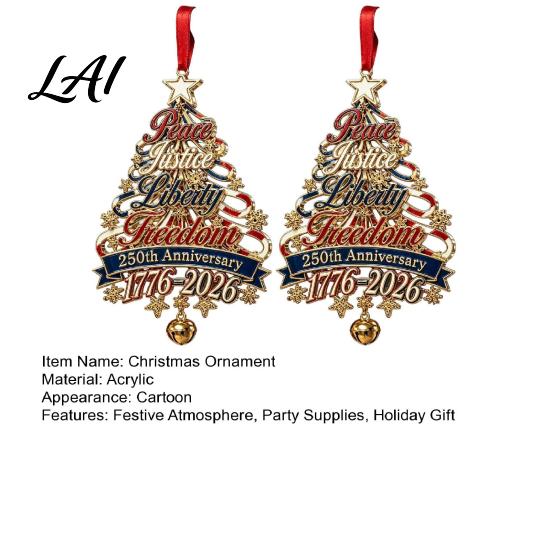 Festival Atmosphere Decor 250th Anniversary Christmas Tree Ornament USA Xmas Hanging for Indoor Outdoor Home Window Patriotic Acrylic Sign Veterans