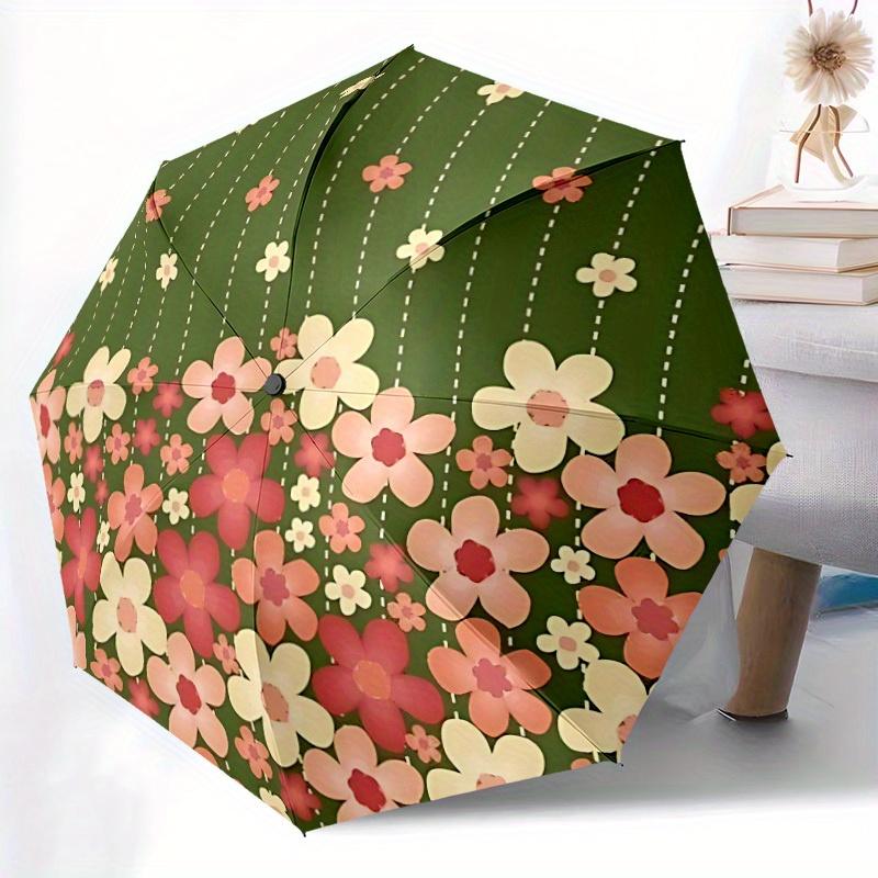 1pc Floral Pattern Auto Umbrella - Auto Open/Close Folding Umbrella with Reinforced 8-Rib Frame, 124