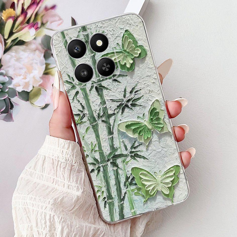 For Honor 400 Smart 2025 Case Fashion Bamboo Flower Soft Silicone Clear Bumper Protective Cover For Honor 400 Lite ABR-NX1 Funda