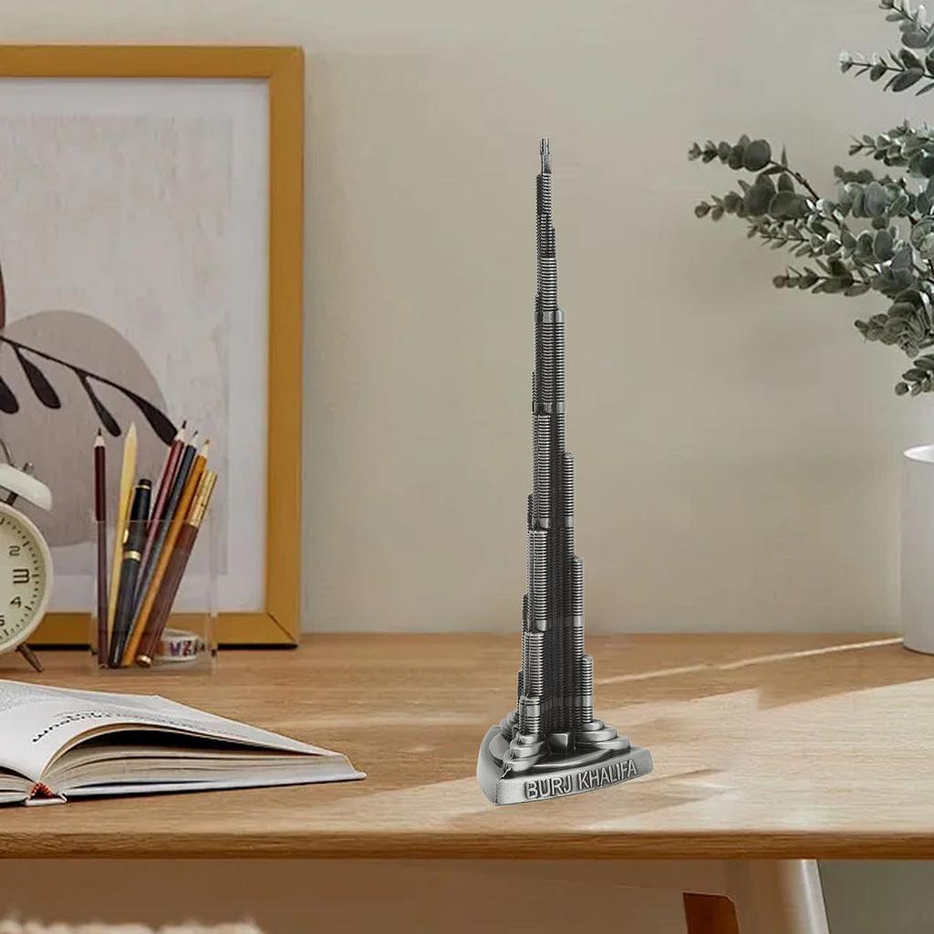 Burj Khalifa Tower Model Gray Alloy Miniature Dubai Tower Ornament Dubai Landmark Building Model