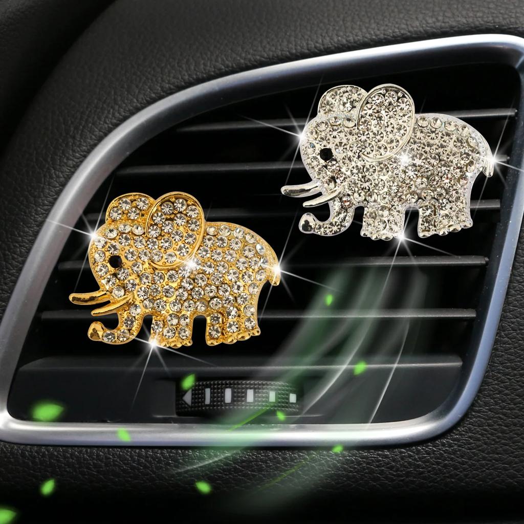 Diamond-encrustation metal Elephant car outlet perfume clip Creative car Aromatherapy clip Interior decoration balm ornament