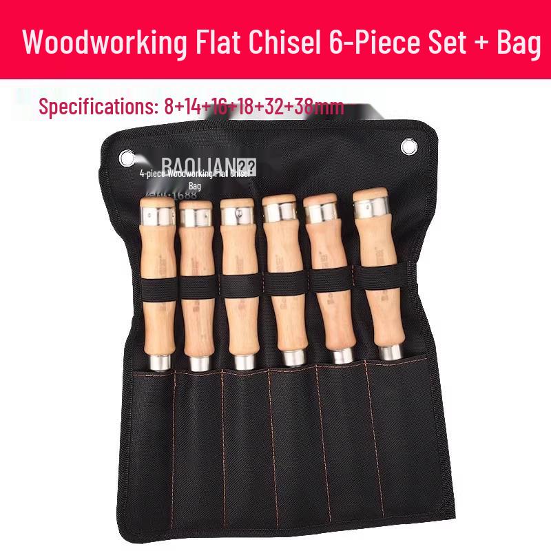 Carpenter's Woodworking Chisel Set with Wooden Handle - Flat, Shovel, Knife, Carving, Grooving, and Planing Tools