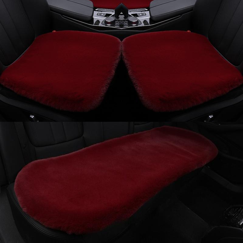 Winter Plush Car Seat Cushion Without Backrest Three-piece Set, Short Plush Warm Single Seat Anti-slip Plush Cushion for Rex Rabbits