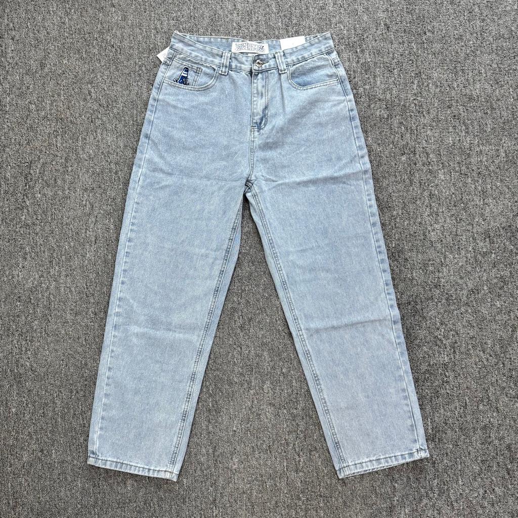 RogueWave Streetwear Jeans Y2K Gothic Hip Hop Cartoon Embroidery Retro Blue Baggy Jeans Pants Womens Mens Wide Leg Trouser