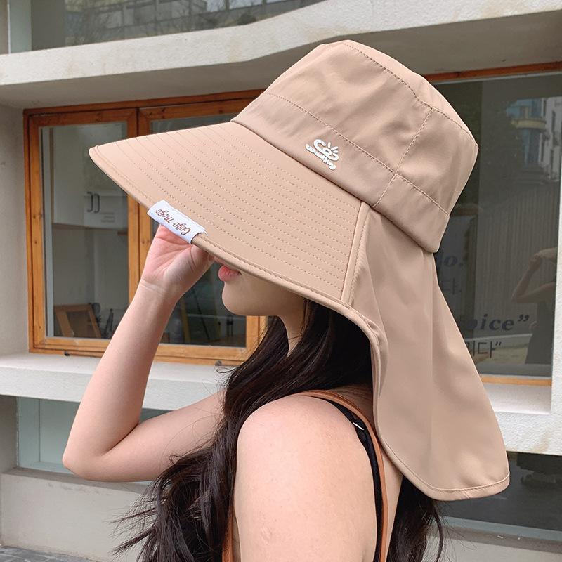 

Big brim sun hat children summer cycling face cover UV protection shawl sun hat outdoor climbing bucket hat Adjustable (56-59) Windbreak rope