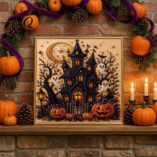 Easy DIY Faux Pearl Painting Projects Halloween Art Kit, Witch Ghost Bead Kits Spooky Pumpkin Diamond Craft Set for Adults, Handmade Wall Decor Crafts