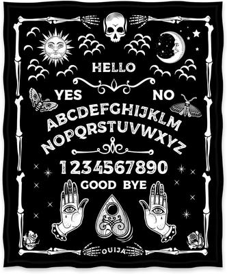 Ouija Board Decke Gothic Hexe Geschenk für Halloween Sonne Mond Skelett Schädel Horror Gruselig für Deko Tagesdecken Schwarz 50"x60"