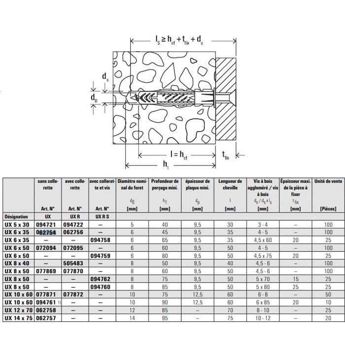 Cheville Universelle - FISCHER - 62756 - Nylon Haute Qualité - Lot De 100 - 35 Mm