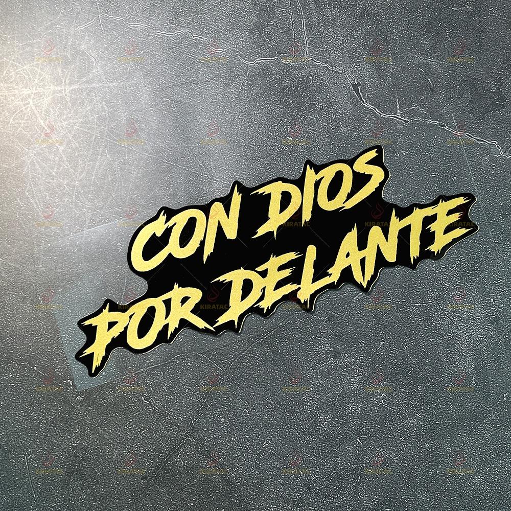 

Gold CON DIOS POR DELANTE Car Stickers for Car Windows Motorcycle Fairings Fuel Tanks Scooters Universal Waterproof Vinyl Decals 18X6.5CM