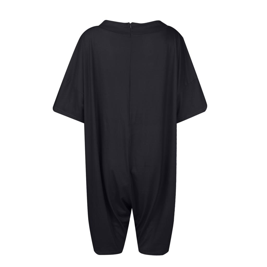 Plus Size Womens Casual V Neck Pockets Short Sleeve Jumpsuits Wide Shorts Rompers (S-5XL)