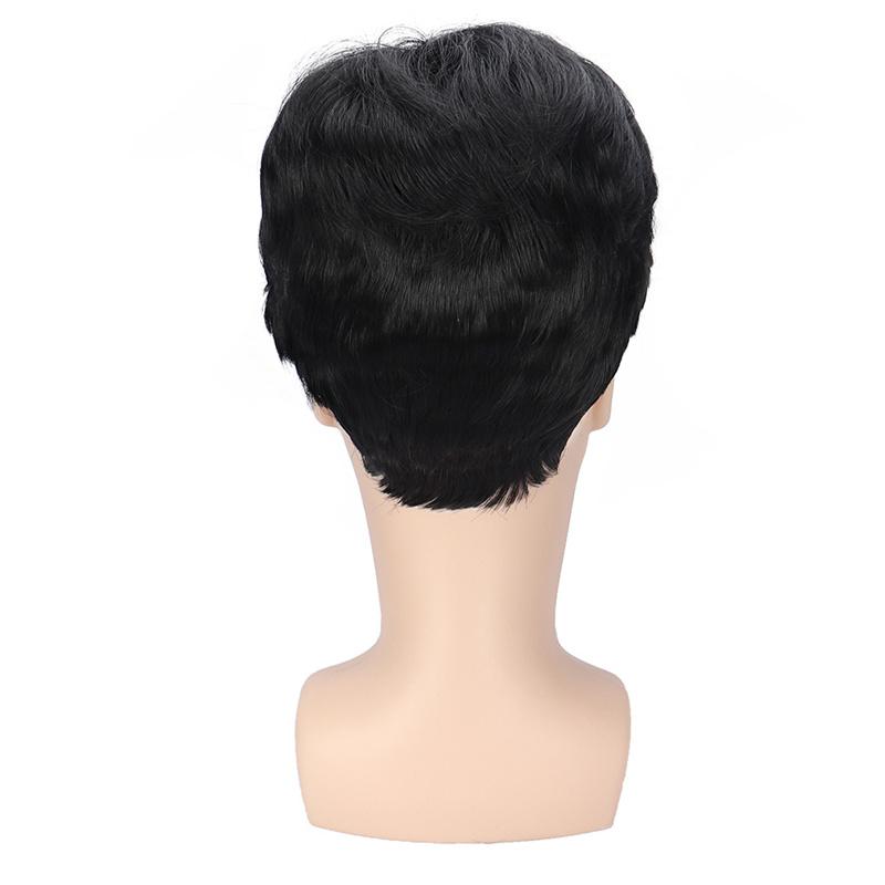 Synthetic Black Mix Blonde Short Curly Wig for Men Highlights Wigs with Bangs Heat Resistant Old Man Wig Father Gifts