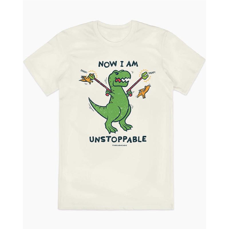 New Sale 2026 Summer I Am Unstoppable  Unstoppable Illustration Dinosaur Retro Unisexs Pure Cotton ShortSleeved TShirt