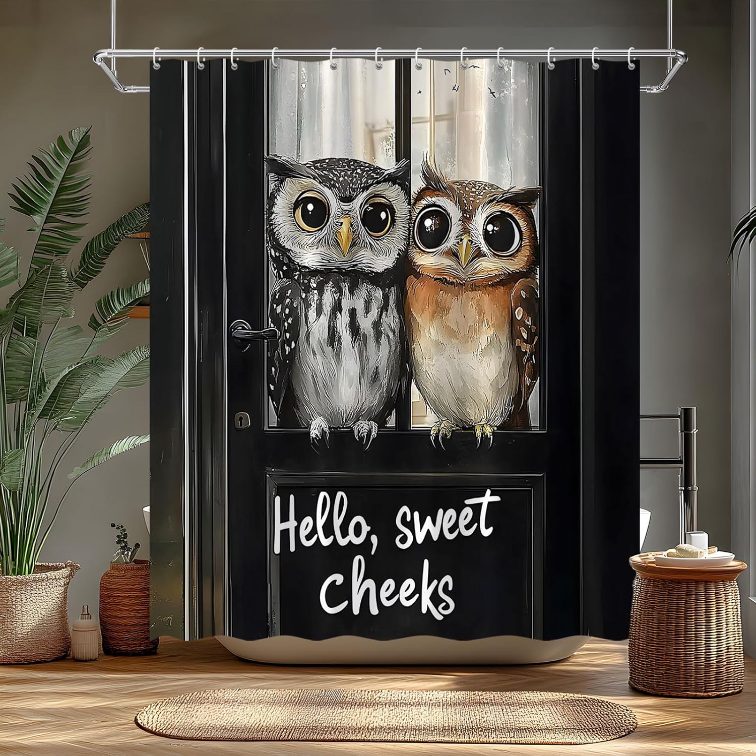 Exquisite Fashion Items Black/White/Grey Cute Owl Shower Curtain Funny Animal And Wildlife For Owl Lovers Polyester Bathroom Curtains Set With Hooks