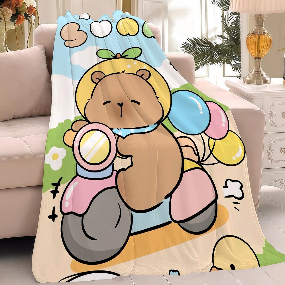 Capybara Cute Cartoon Blanket Warm Soft Suitable For Bedroom Sofa Bed Living Room Office Travel Camping Gifts