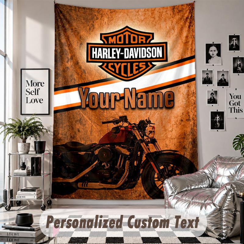 Arazzo da Appendere alla Parete con Nome e Testo Personalizzati, Arazzo Decorativo Harley-Davidson per Camera da Letto