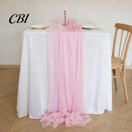 Chiffon Table Runner Sheer Flowing Runner, Wedding Elegant Solid Color Charming Dining Accessory for Home Bridal Shower Party Decor