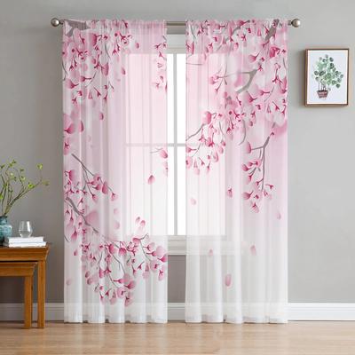 Rosa Blumenkirschblüten, weißer Tüll, transparente Fenstervorhänge für Wohnzimmer, Küche, Kinderzimmer, Voile-Hängevorhang
