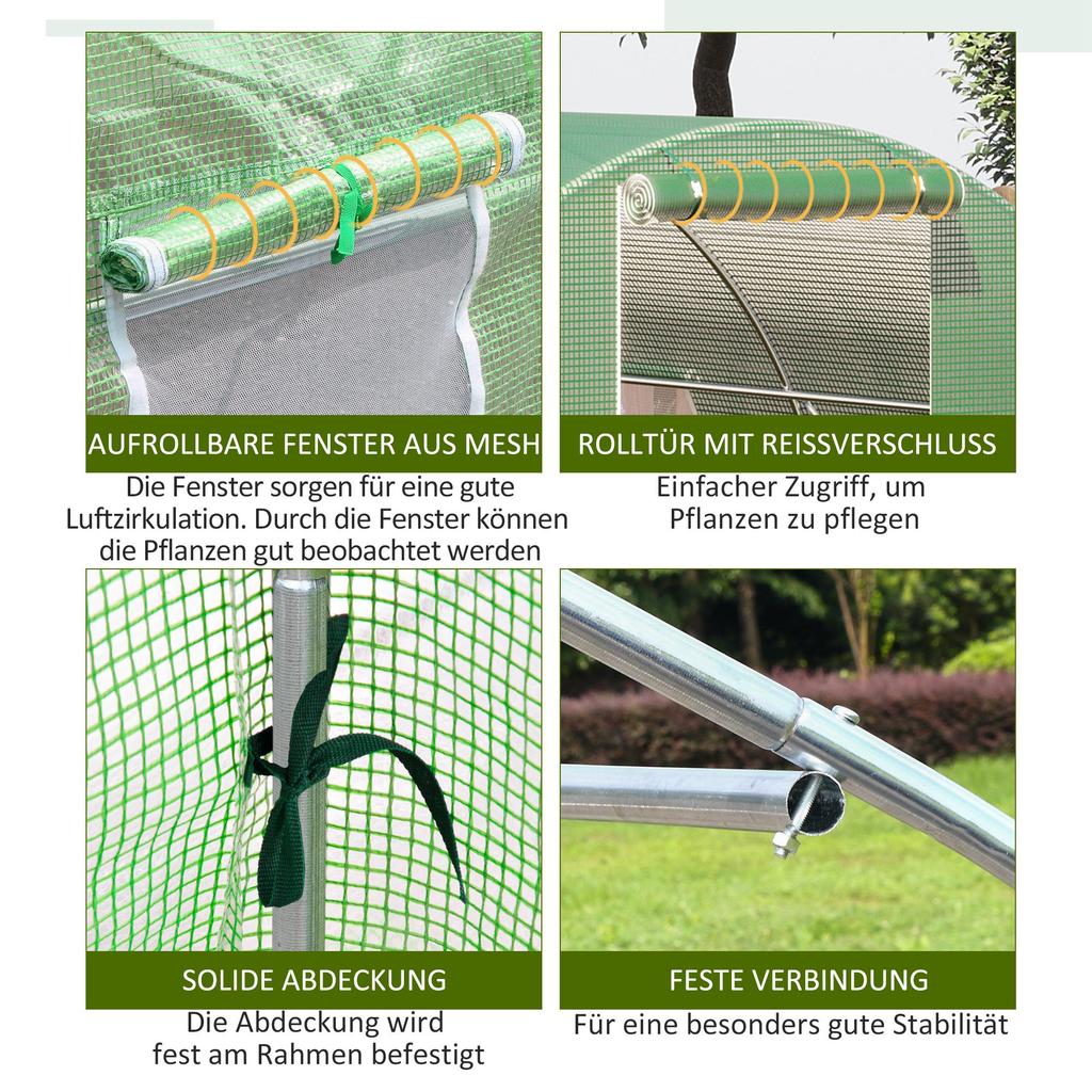 Walk-in Polytunnel Greenhouse. 8 Windows with Insect Netting. Durable Film. Steel Frame. 6 X 3 X 2 M. Green