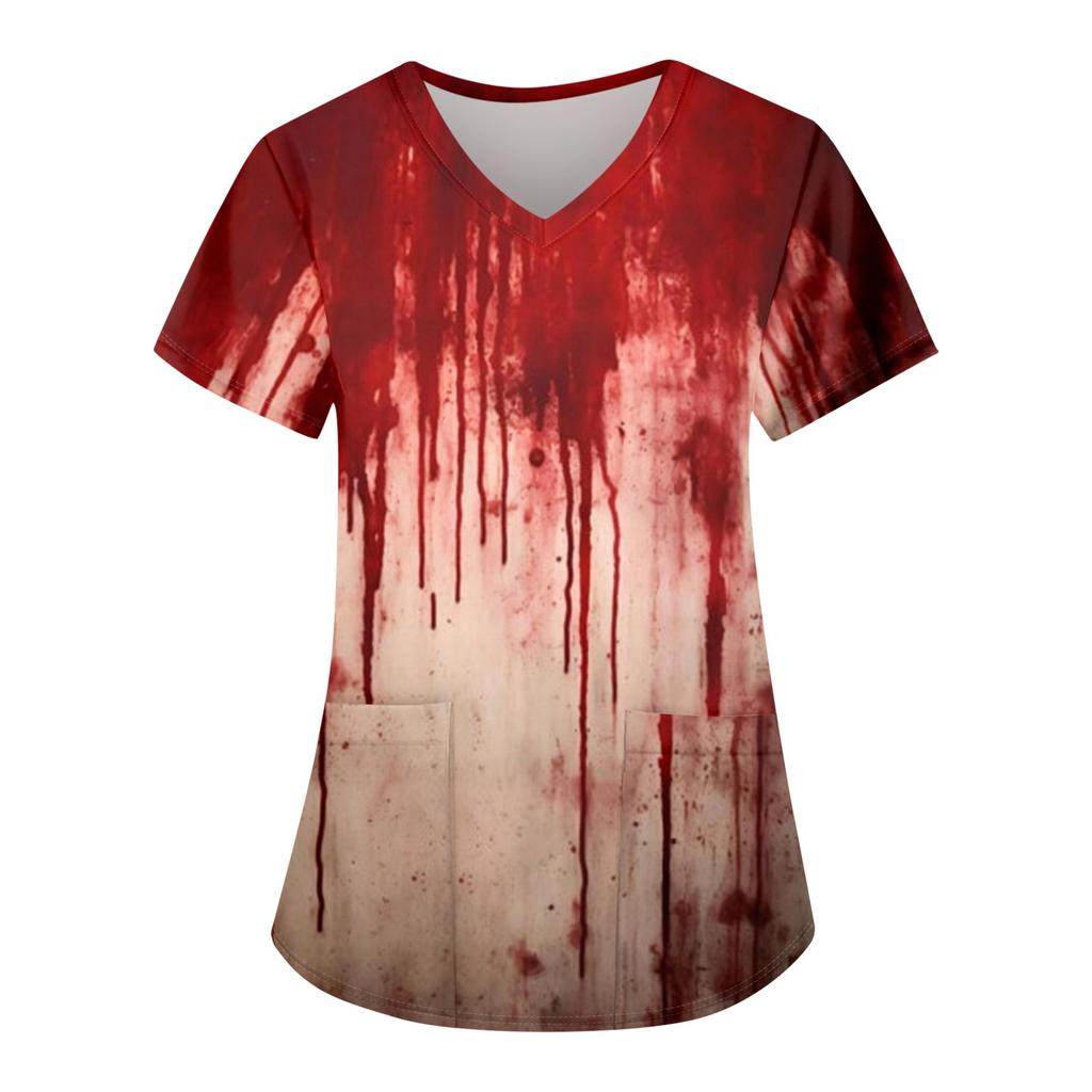 Women's Fashion Casual Halloween Printed Pocket T-shirt Tops