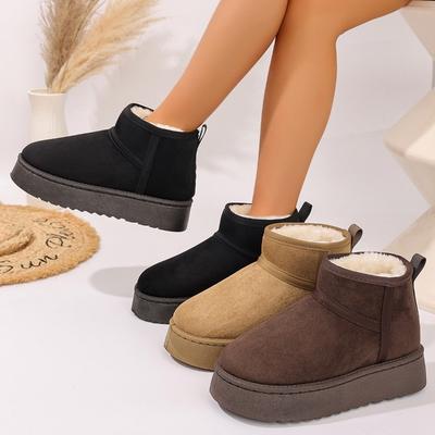 Women's Wide Width Round Toe Snow Boots, Plush Lined Platform Winter Booties, European Style Wholesale Boots for Women