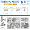 Hexagonal Countersunk Screw Nut Washer Set Metric Threaded Hex Bolt Nuts Spacer Kit Machine Screws Gasket Stainless Steel M2-M6