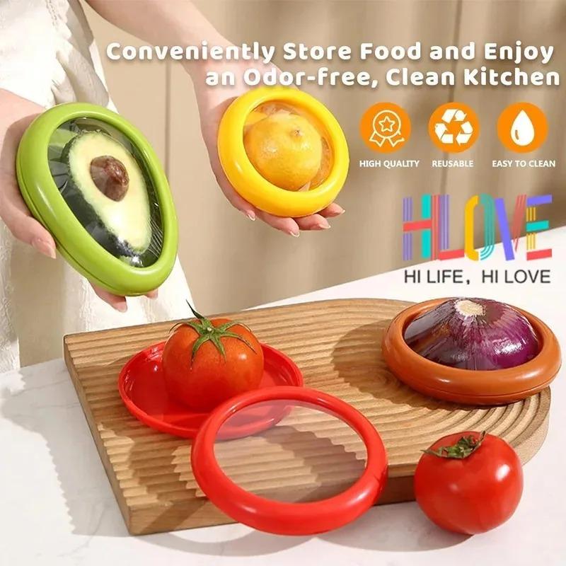 4Pcs Set Fruit Preservation Box Silicone Film Food Box Sealed Mini Refrigerator for Storage Vegetable Avocado Lemon Storage Box