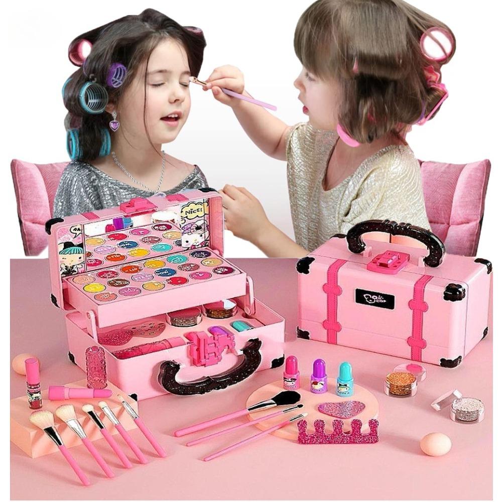 Makeup Kids Toy Kit Washable Beauty Set With Portable Cosmetic Box Princess Pretend Play Birthday Children'S Day Gift For Girls