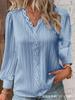 Women's V-Neck Long Sleeve Top with Lace Trim and Puff Sleeves