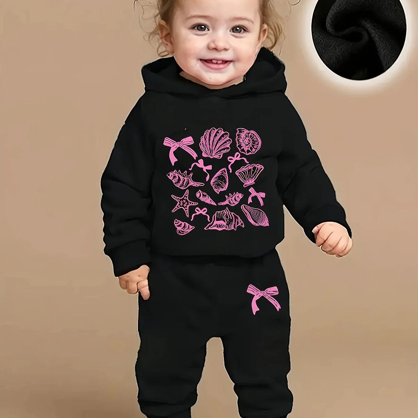 

Cute Print Fleece Sweatshirt And Fashion Sporty Casual Pants Set for Baby Girls Boys Autumn Winter Gift Set 100