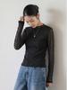 Feiyuan Women's Semi-Sheer Long-Sleeve Top, Solid Color, Versatile Sexy Base Layer, Tummy Concealer, Spring 2026 Arrival