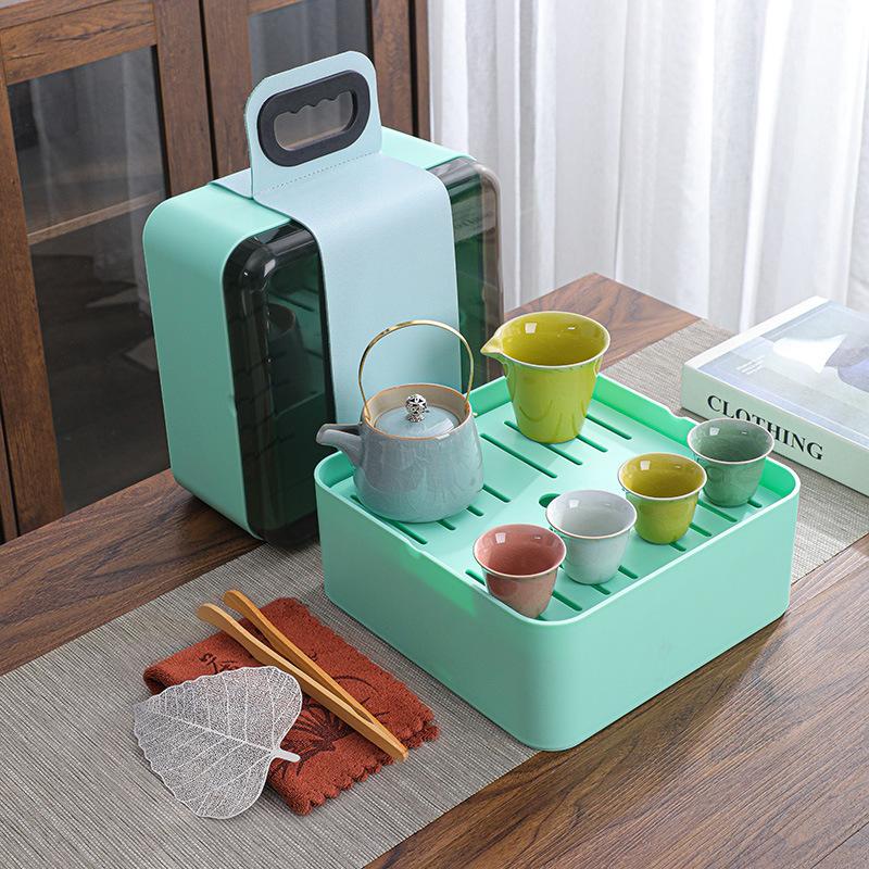 Travel Tea Set, Ge Kiln Ceramic Cooling Pot, Four Cups Portable Storage Box, Cheap Business Gifts