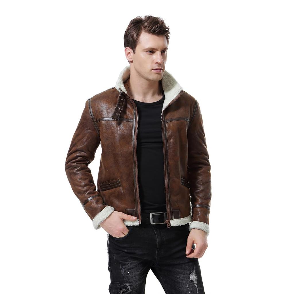 AOWOFS Leather PU Leather with Motorcycle Outerwear for Spring and Autumn Men's Jacket, Boa, Style, Stand-Up Collar, Windproof, Cold-Resistant,